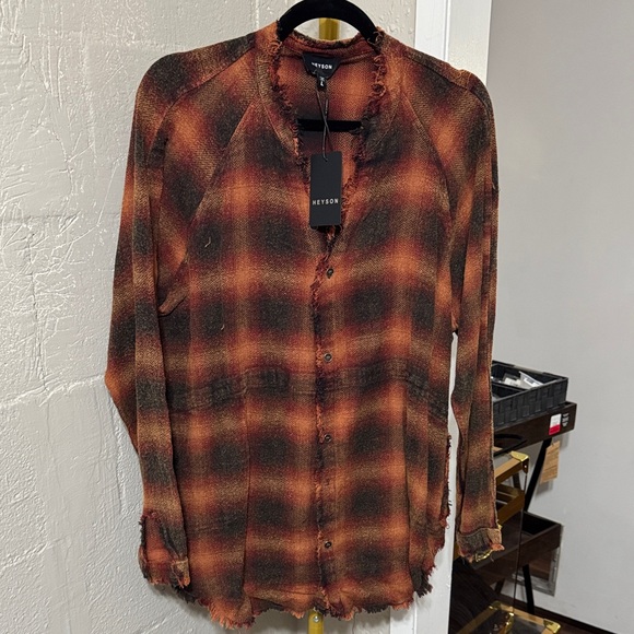 Keyson Women's Orange Plaid Button Down Shirt - Picture 1 of 3